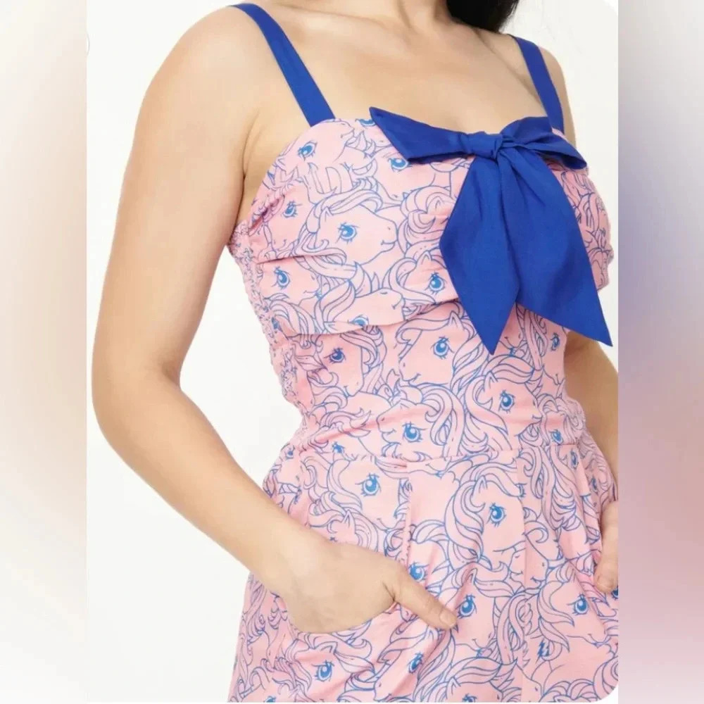 B2g1unique Vintage My Little Pony Pink/Blue Pony Print Rae Romper Nwt Small — image 2 of 7